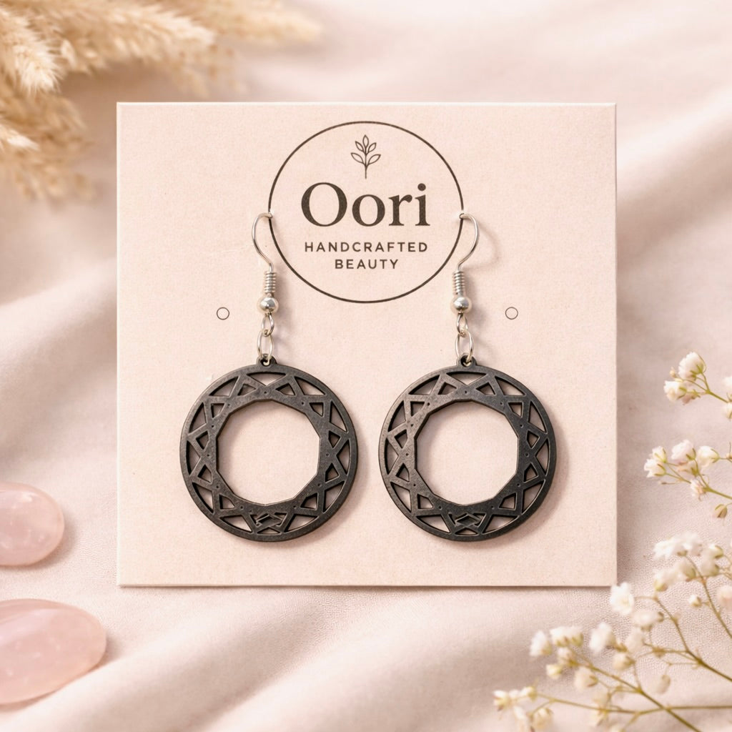 Oori Noir Tribal Halo Wooden Earrings