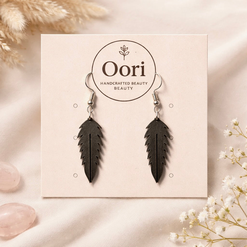 Oori Noir Tribal Feather Wooden Earrings