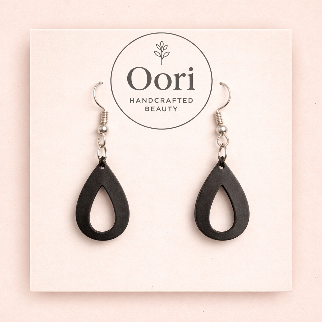 Oori Noir Classic Teardrop Wooden Earrings