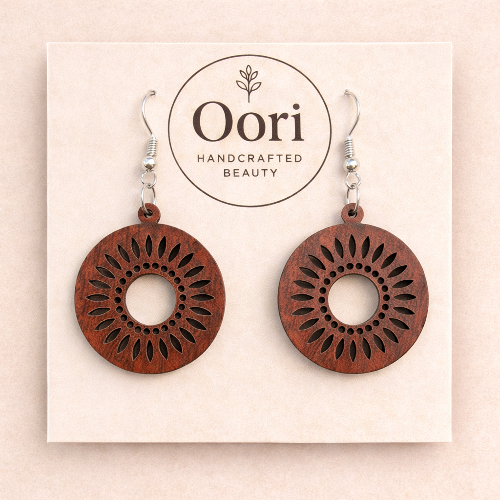 Oori Noir Sunburst Mandala Wooden Earrings