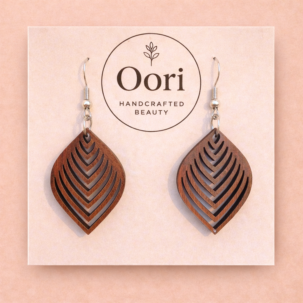 Oori Noir Layered Leaf Wooden Earrings