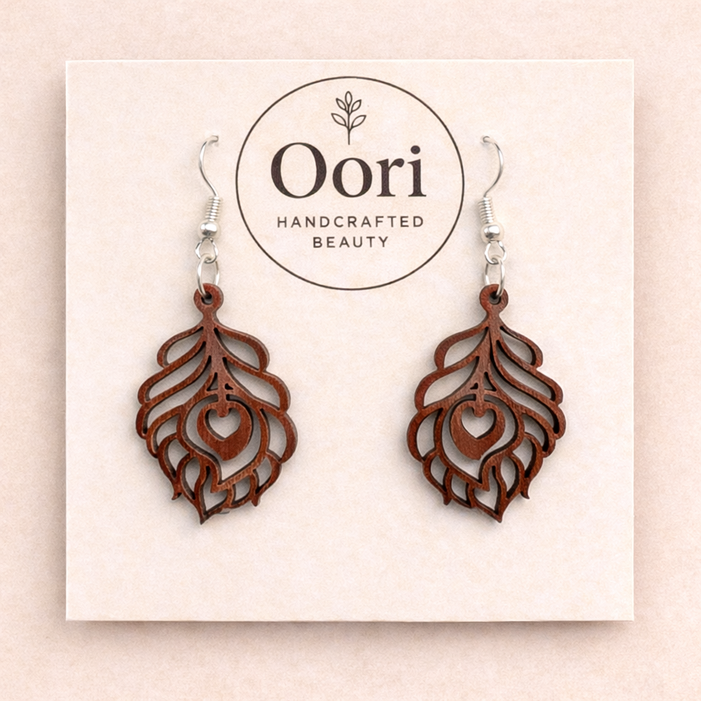 Oori Noir Ethereal Leaf Drop Wooden Earrings