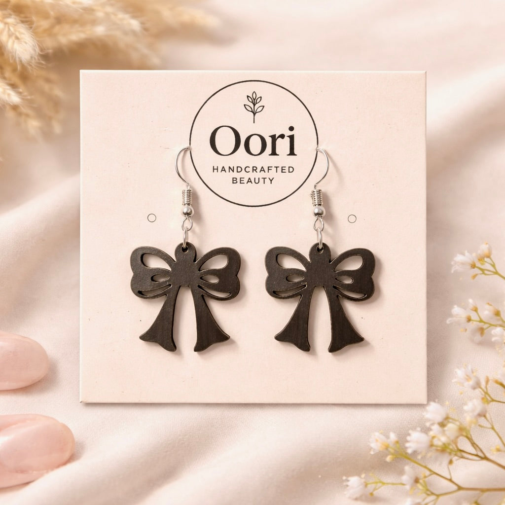 Oori Noir Bow Wooden Earrings