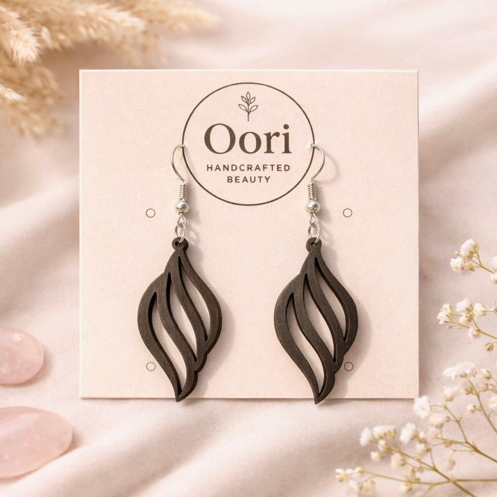 Oori Noir Leaf Flow Wooden Earrings