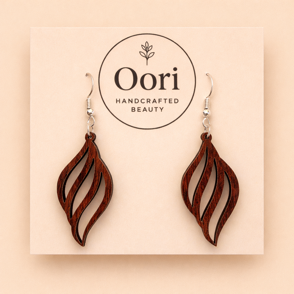 Oori Noir Leaf Flow Wooden Earrings