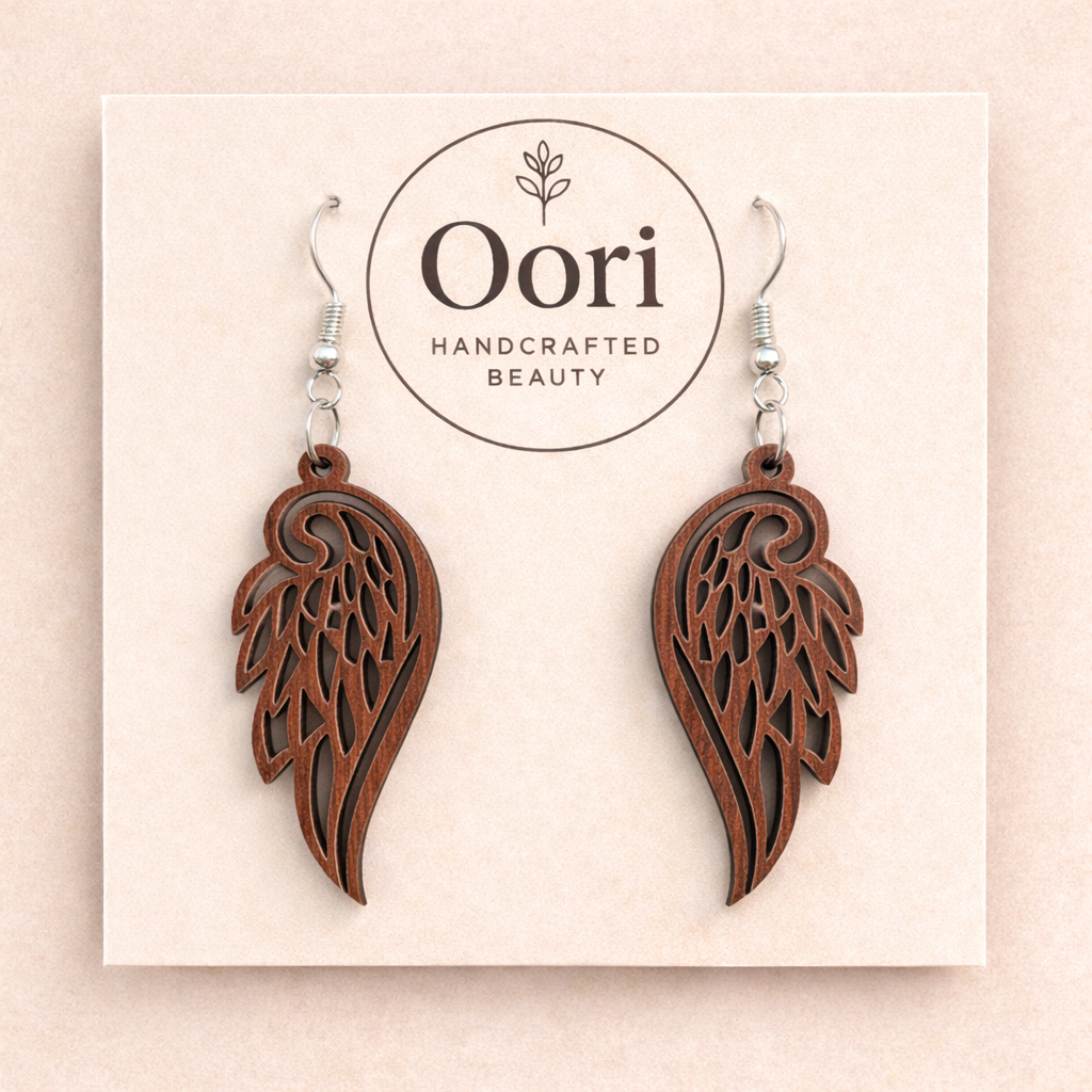 Oori Noir Celestial Wing Wooden Earrings