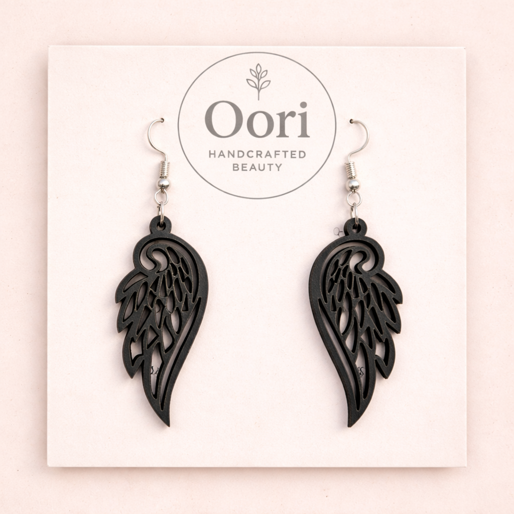 Oori Noir Celestial Wing Wooden Earrings