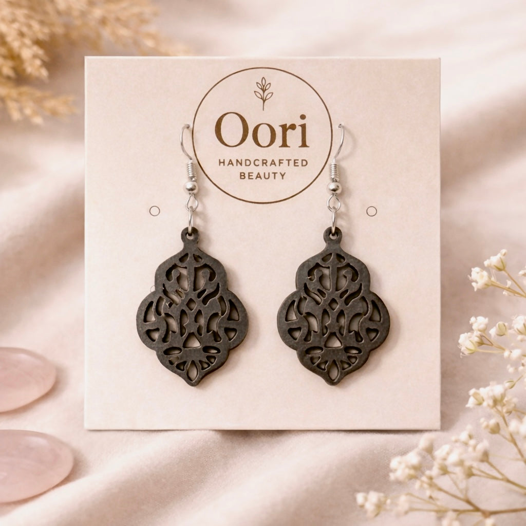 Oori Noir Regal Jaali Wooden Earrings