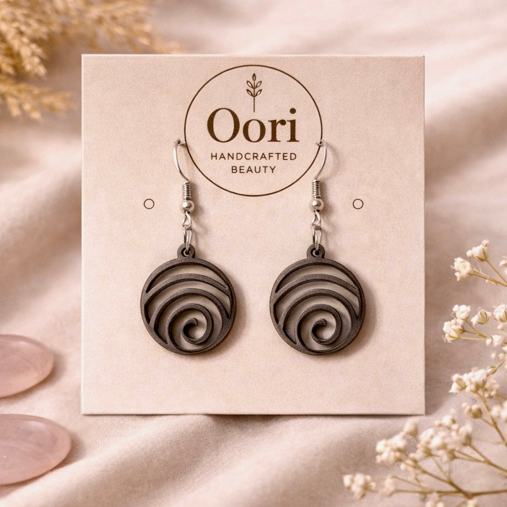 Oori Noir Ocean Spiral Wooden Earrings
