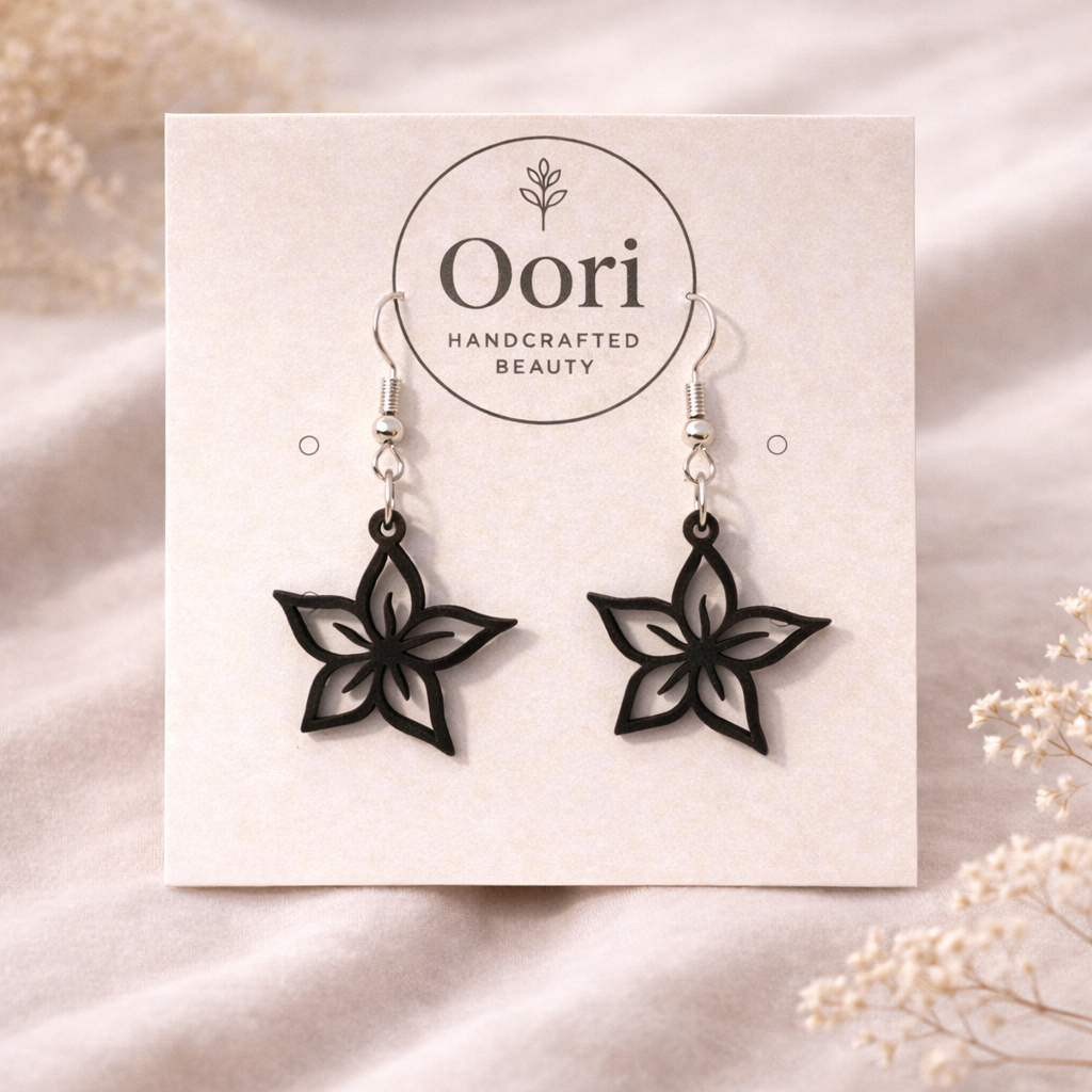 Oori Noir Blossom Star Wooden Earrings
