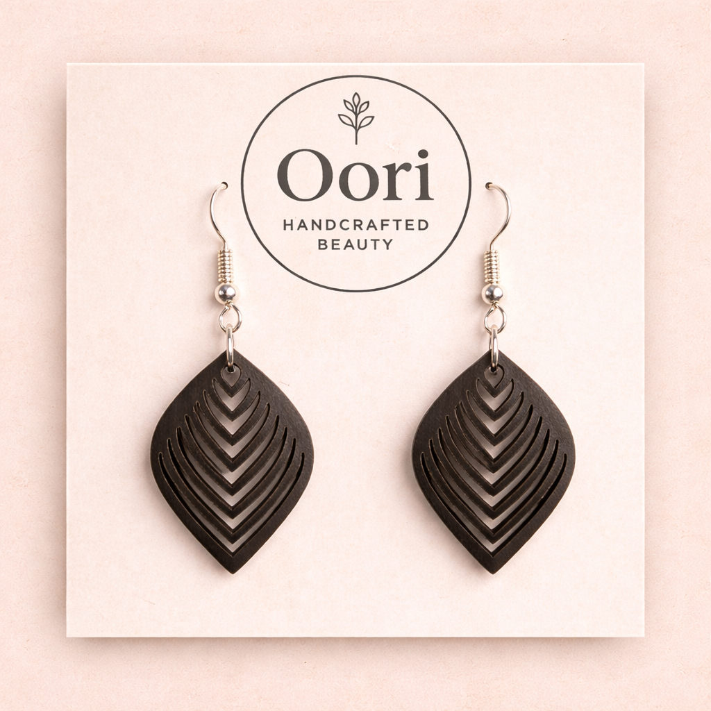 Oori Noir Layered Leaf Wooden Earrings