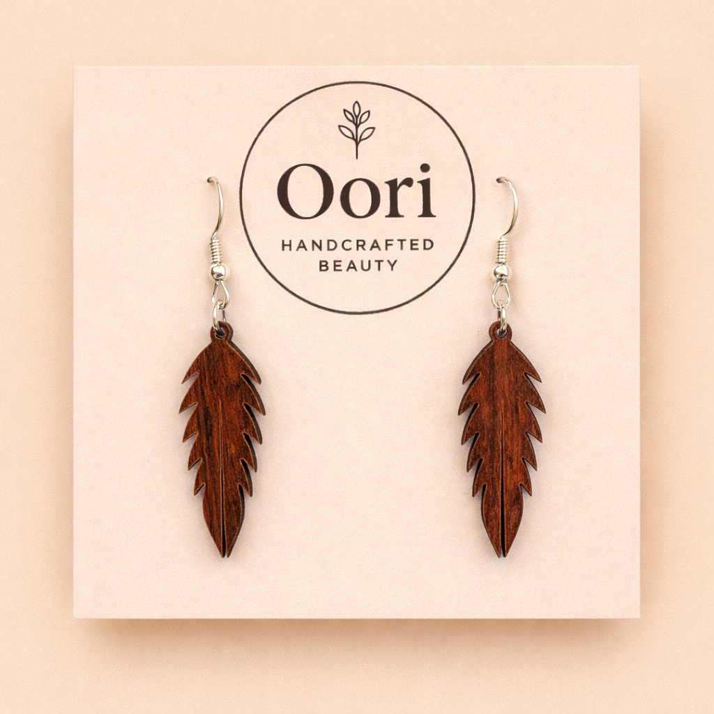 Oori Noir Tribal Feather Wooden Earrings