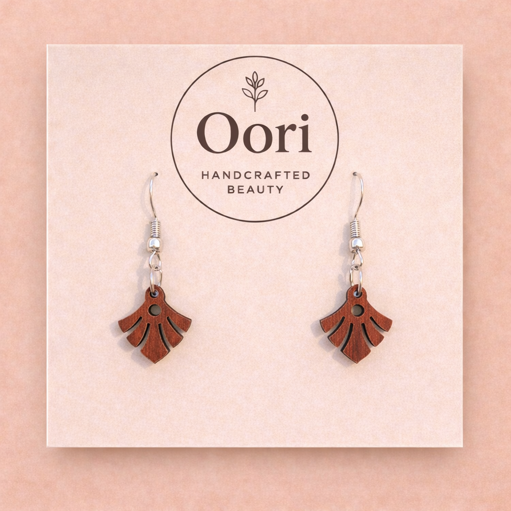 Oori Noir Ginkgo Fan Wooden Earrings