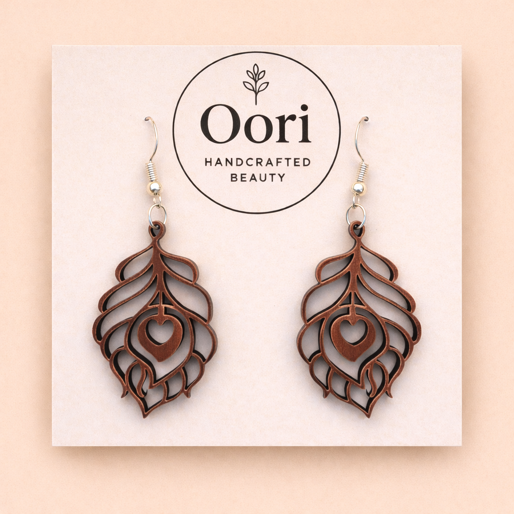 Oori Noir Heartleaf Wooden Earrings