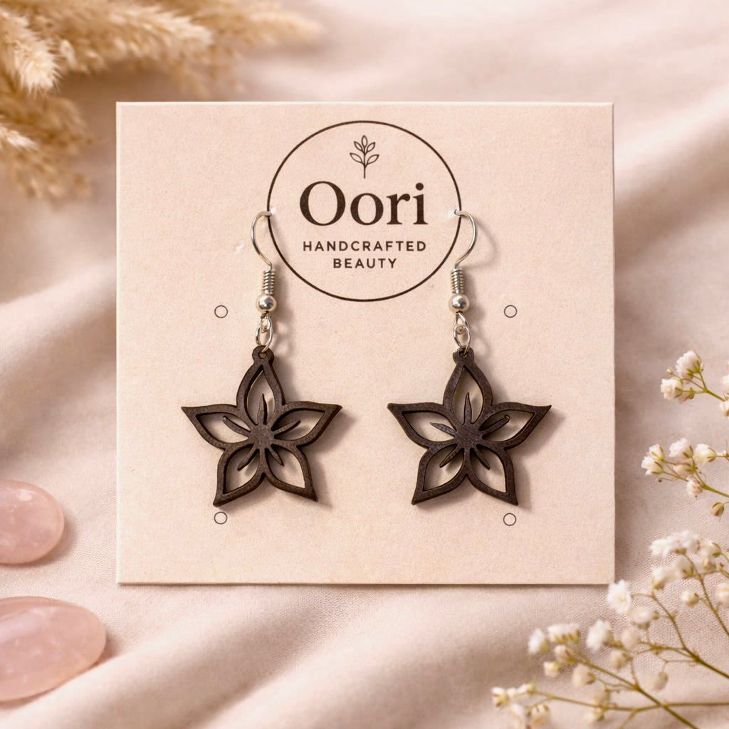 Oori Noir Blossom Star Wooden Earrings