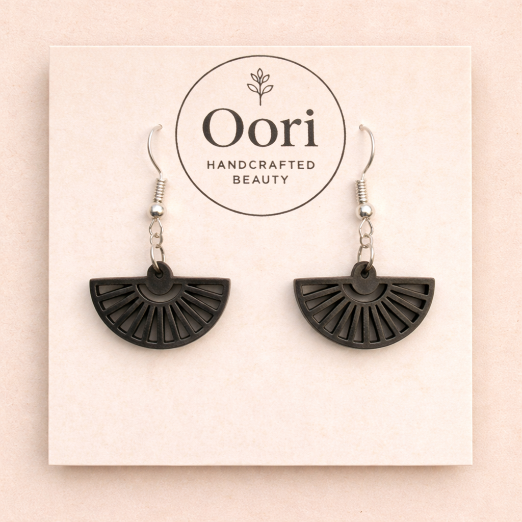 Oori Noir Eclipse Fan Wooden Earrings