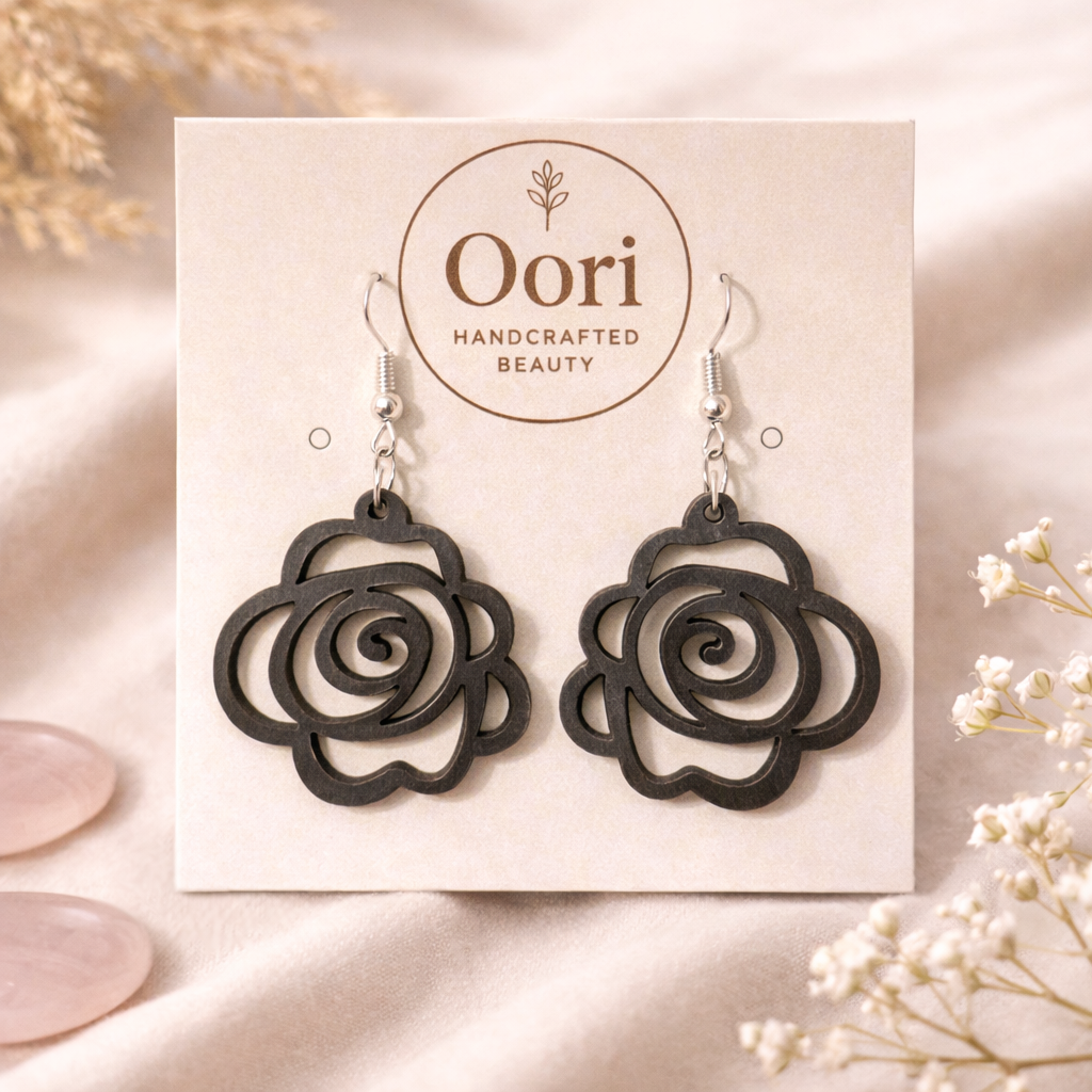 Oori Noir Midnight Rose Wooden Earrings