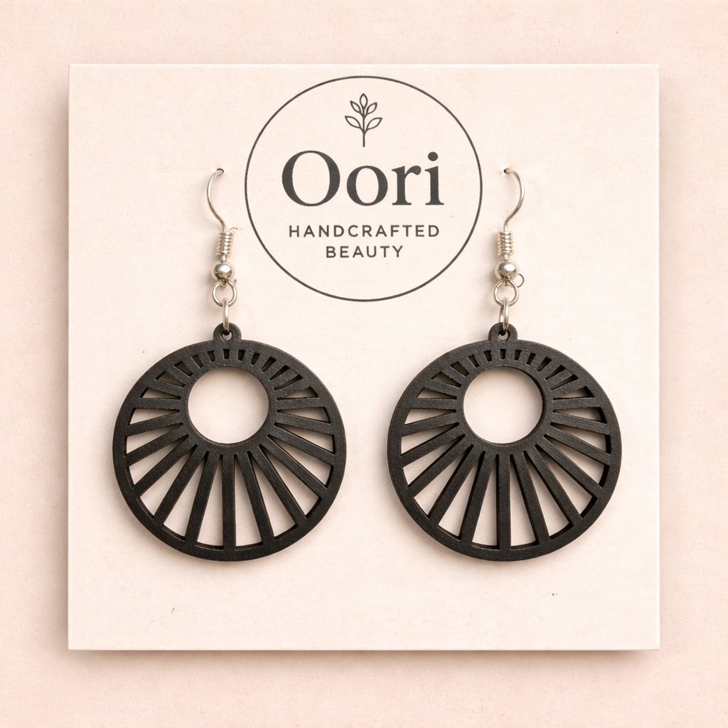 Oori Noir Radiant Halo Wooden Earrings