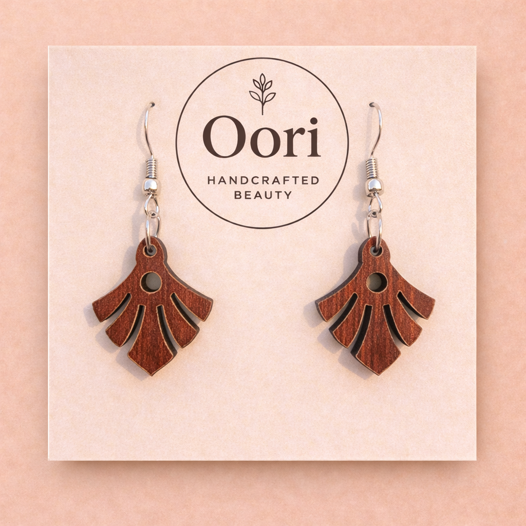 Oori Noir Ginkgo Fan Wooden Earrings