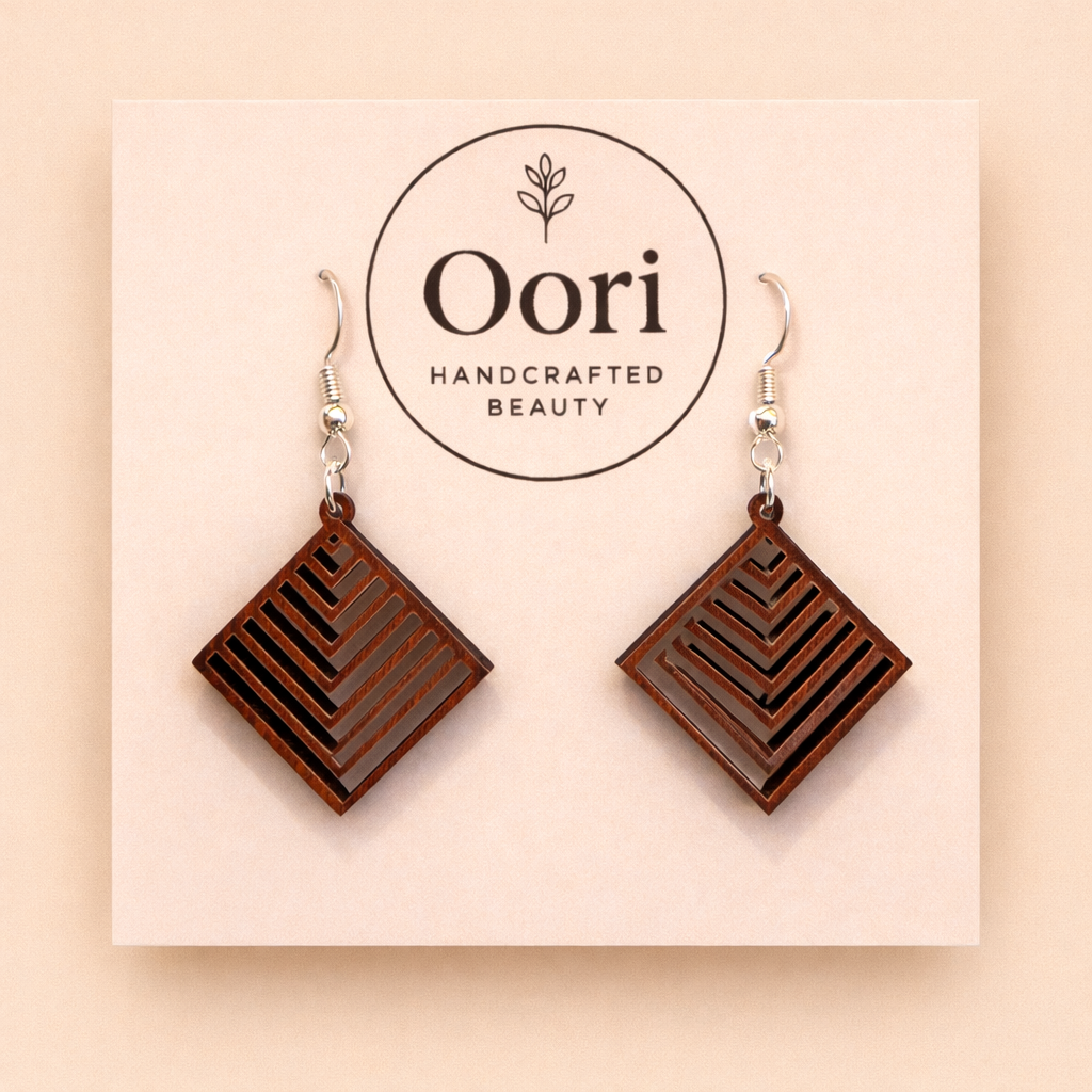 Oori Noir Chevron Diamond Wooden Earrings