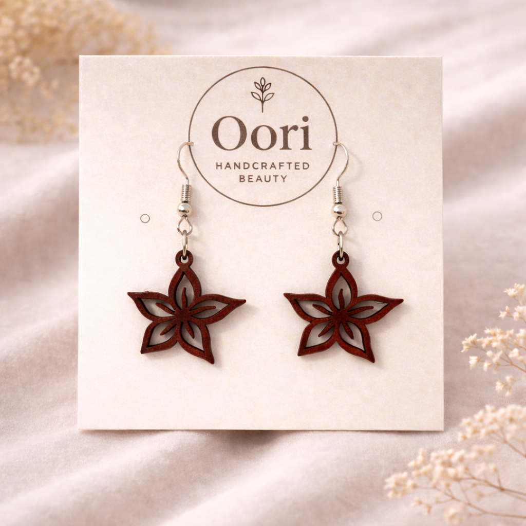 Oori Noir Blossom Star Wooden Earrings