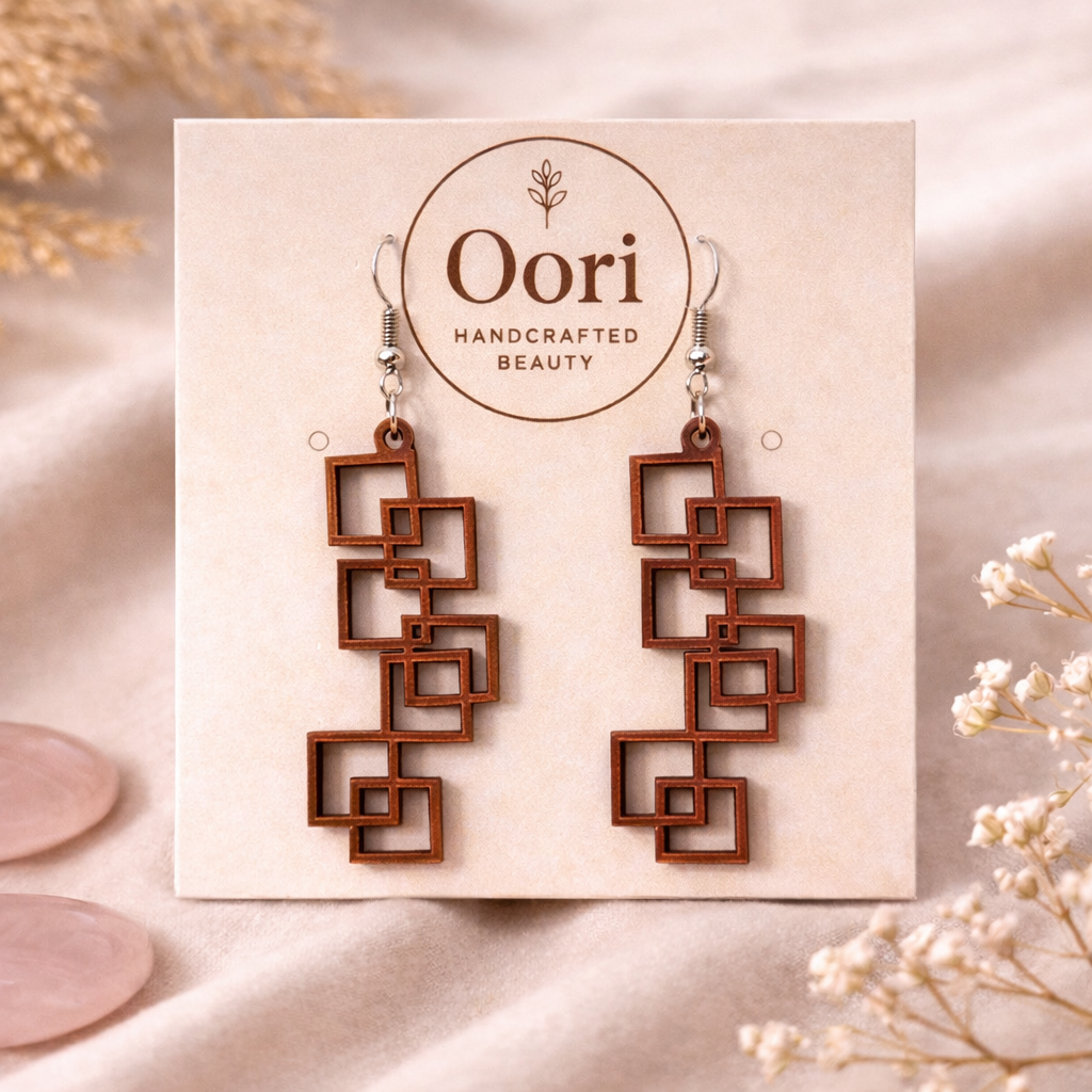 Oori Noir Geometric Cascade Wooden Earrings