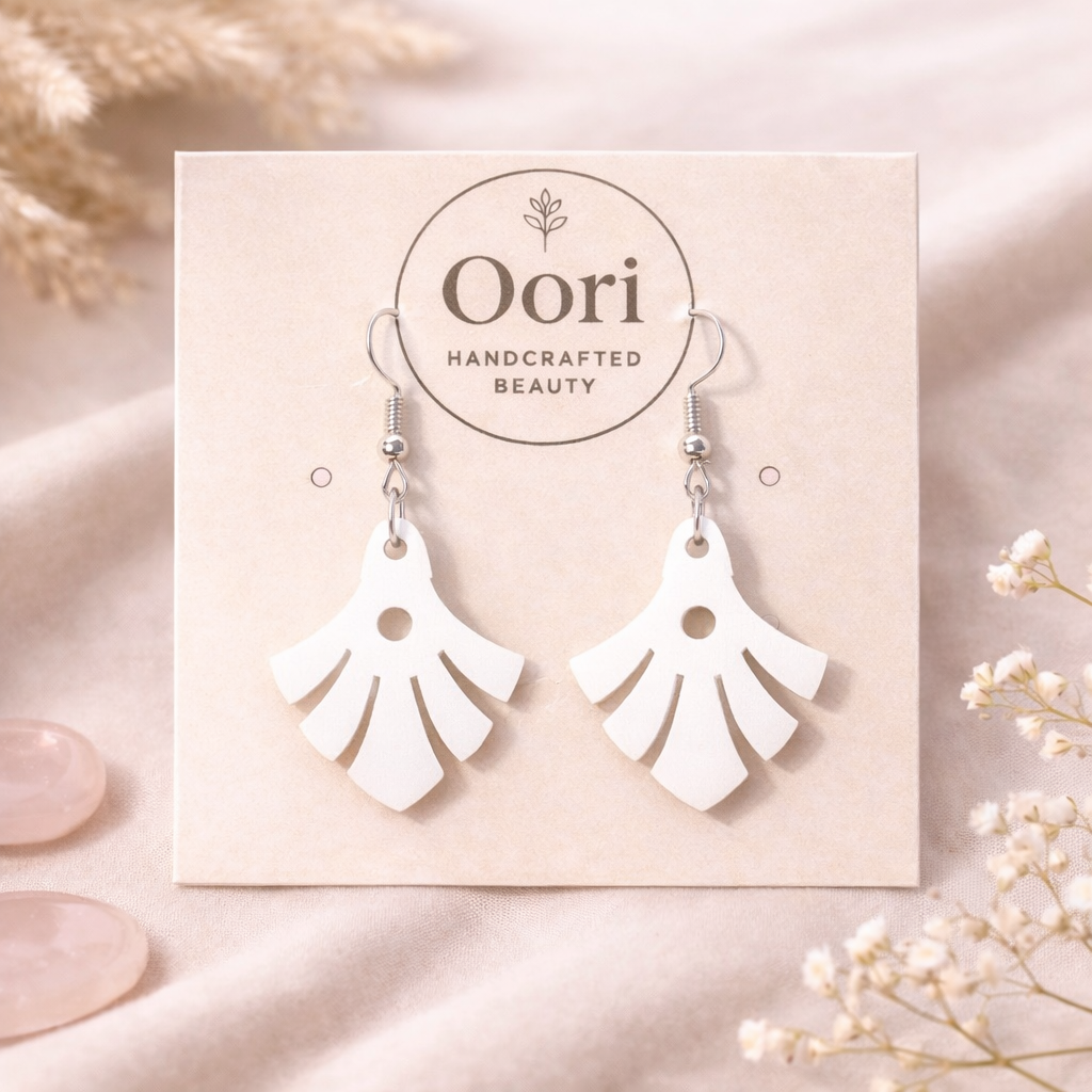 Oori Noir Ginkgo Fan Wooden Earrings