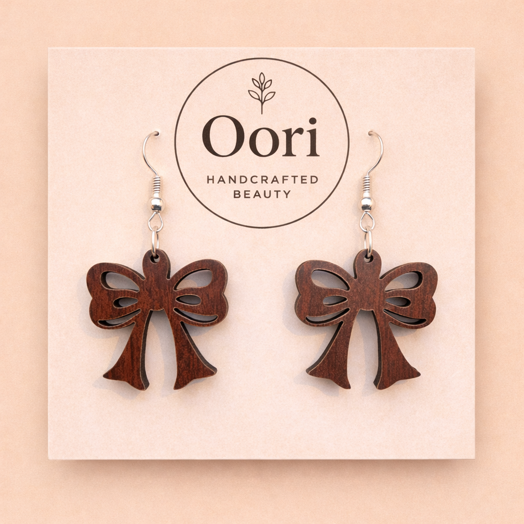 Oori Noir Bow Wooden Earrings