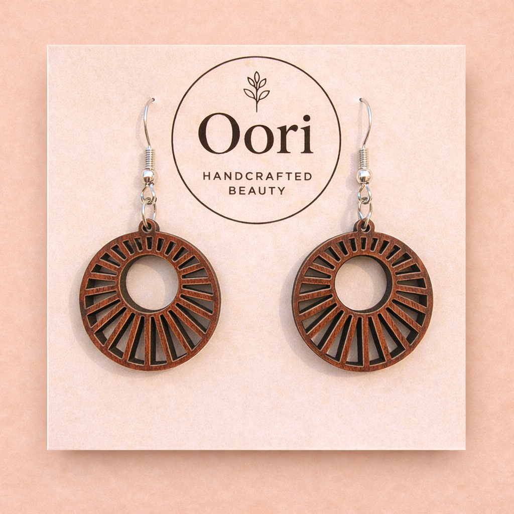 Oori Noir Radiant Halo Wooden Earrings