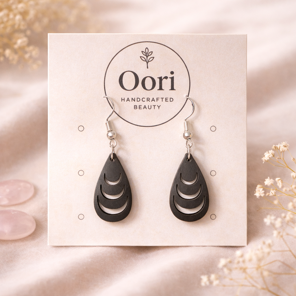 Midnight Triple Crescent Wooden Earrings