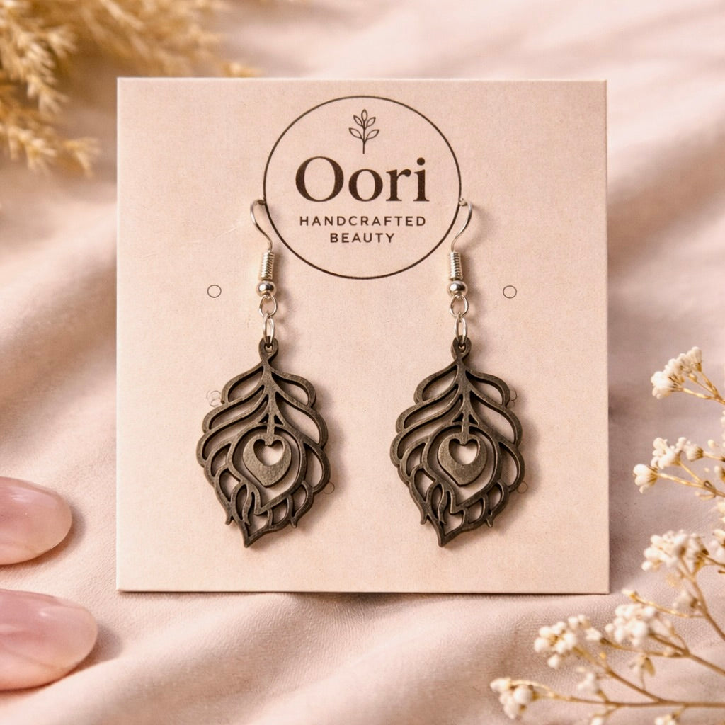 Oori Noir Heartleaf Wooden Earrings